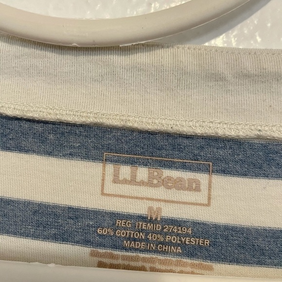 LL Bean Blue Horizontal Striped Top With Rolled Tab Sleeves Size Medium - Picture 2 of 3